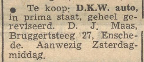 Bruggertsteeg 27 D.J. Maas advertentie Tubantia 1-5-1953.jpg