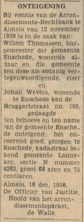 Bruggertstraat 105 Joh. Wevers advertentie Tubantia 19-12-1958.jpg