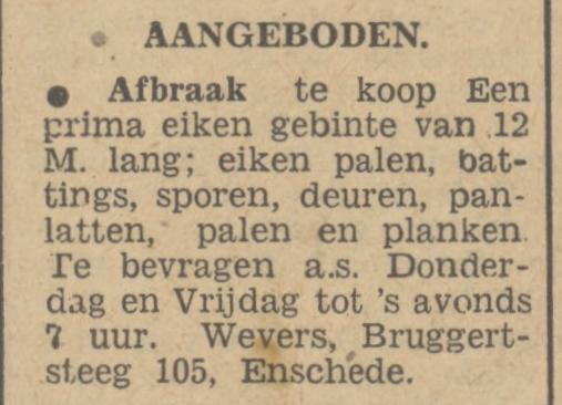 Bruggertsteeg 105 Wevers advertentie Tubantia 15-9-1948.jpg