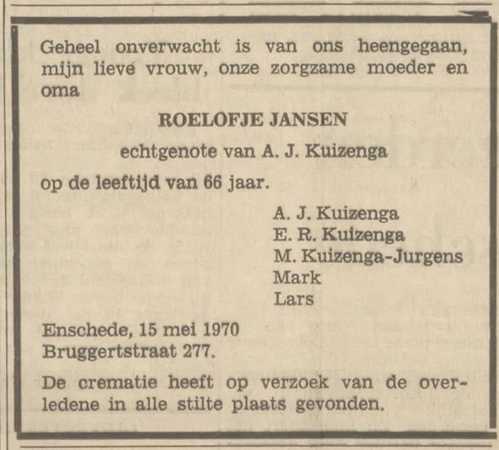 Bruggertstraat 277 A.J. Kuizenga advertentie Tubantia 19-5-1970.jpg