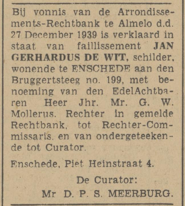 Bruggertstraat 199 J.G. de Wit schilder advertentie Tubantia 29-12-1939.jpg