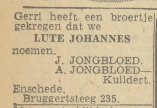 Bruggertsteeg 235 J. Jongbloed advertentie Twentsch nieuwsblad 14-4-1944.jpg