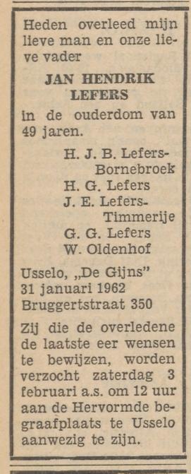 Bruggertstraat 350 J.H. Lefers overlijdensadvertentie Tubantia 1-2-1962.jpg