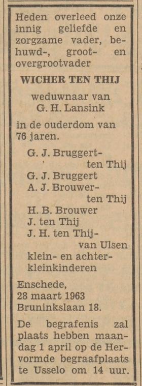 Bruninkslaan 18 Wicher ten Thij overlijdensadvertentie Tubantia 29-3-1963.jpg