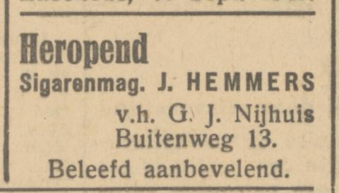 Buitenweg 13Sigarenmagazijn J. Hemmers advertentie het Parool 26-9-1945.jpg