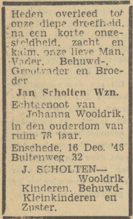 Buitenweg 32 Jan Scholten overlijdensadvertentie Tubantia 18-12-1946.jpg