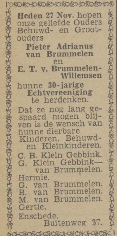 Buitenweg 37 P.A. van Brummelen advertentie Twentsch nieuwsblad 27-11-1943.jpg