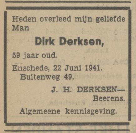Buitenweg 49 Dirk Derksen overlijdensadvertentie Tubantia 23-6-1941.jpg