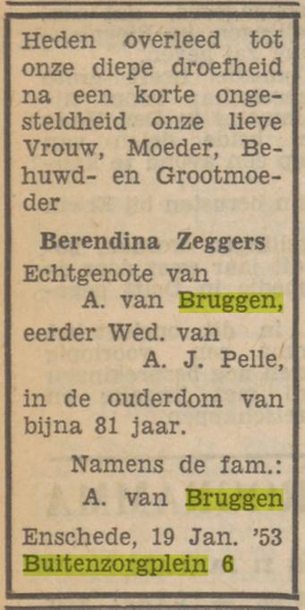 Buitenzorgplein 6 A. van Bruggen advertentie Tubantia 20-1-1953.jpg