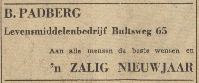 Bultsweg 65 levensmiddelenbedrijf B. Padberg advertentie Twentsche courant 31-12-1958.jpg