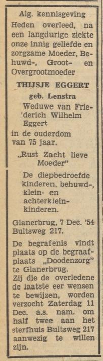 Bultsweg 217 Thijsje Eggert-Lenstra overlijdensadvertentie Tubantia 8-12-1954.jpg