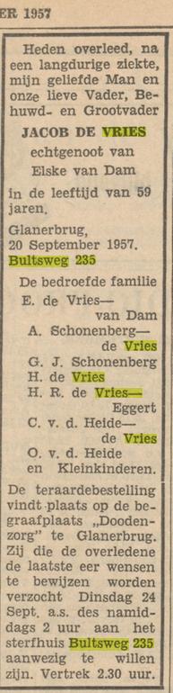 Bultsweg 235 Jacob de Vries overlijdensaangifte Tubantia 21-9-1957.jpg