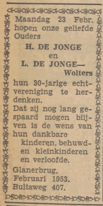Bultsweg 407 Glanerbrug H. de Jonge advertentie Tubantia 21-2-1953.jpg
