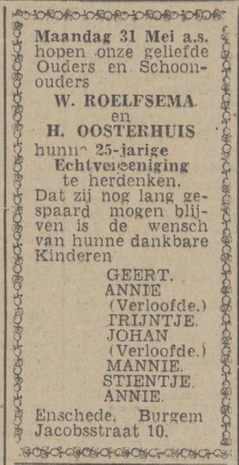 Burgemeester Jacobsstraat 10 W. Roelfsema advertentie Twentsch nieuwsblad 29-5-1943.jpg