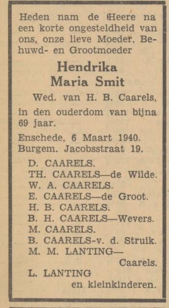 Burgemeester 19 Wed. H.M. Caarels-Smit overlijdensadvertentie Tubantia 7-3-1940.jpg