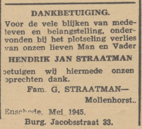 Burgemeester Jacobsstraat 33 H.J. Straatman advertentie Tubantia 8-5-1945.jpg