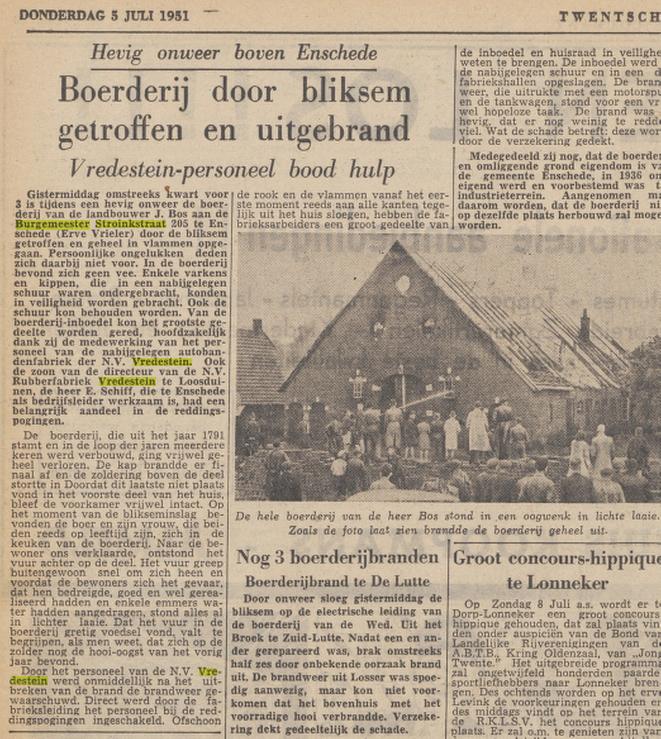 Burgemeester Stroinkstraat 205 Erve Vrieler J. Bos landbouwerr krantenbericht Twentsche Courant 5-7-1951.jpg