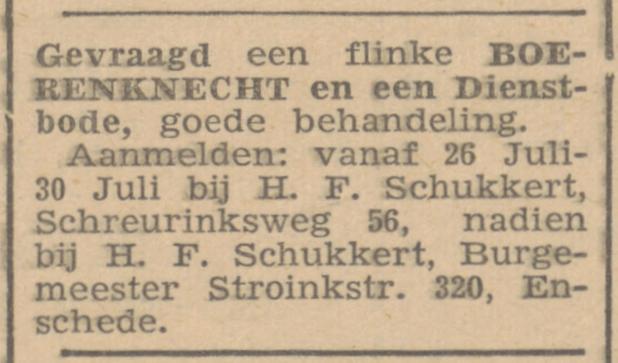 Burgemeester Stroinkstraat 320 H.F. Schukkert advertentie Twentsche Courant 27-7-1945.jpg
