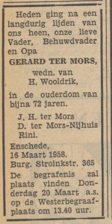 Burgemeester Stroinkstraat 365 Gerard ter Mors overlijdensadvertentie Tubantia 17-3-1958.jpg