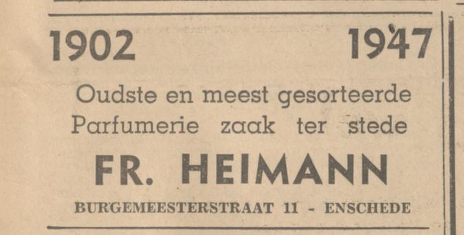 Burgemeesterstraat 11 Fr. Heimann advertentie Tubantia 4-1-1947.jpg