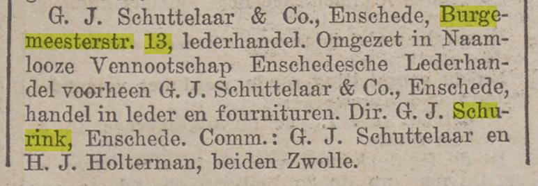 Burgemeesterstraat 13 G.J. Schurink directeur lederhandel G.J. Schuttelaar & Co krantenbericht 11-8-1924.jpg