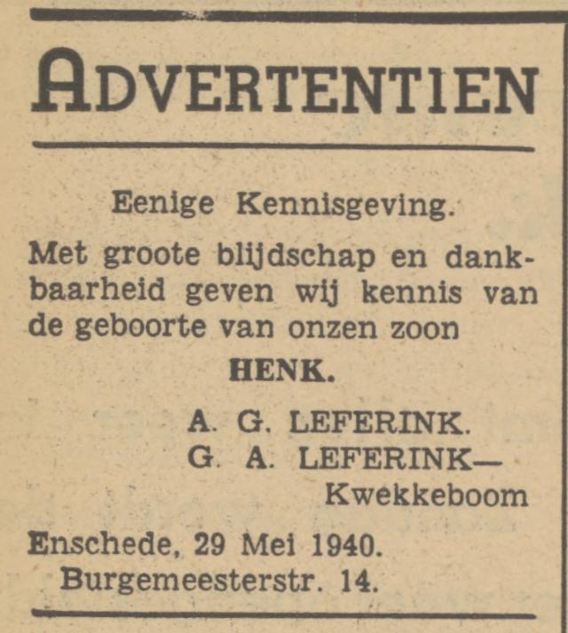 Burgemeesterstraat 14 G.A. Leferink-Kwekkeboom advertentie Tubantia 30-5-1940.jpg