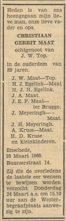 Buurserstraat 14 C.G. Maat overlijdensadvertentie Tubantia 21-3-1960.jpg