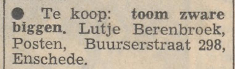 Buurserstraat 298 Lutje Berenbroek advertentie Tubantia 9-8-1960.jpg