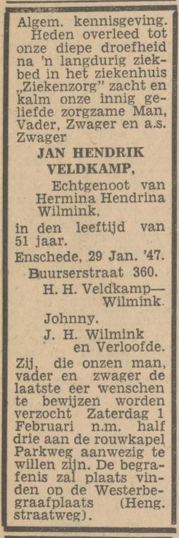 Buurserstraat 360 J.H. Veldkamp overlijdensadvertentie Tubantia 20-1-1947.jpg