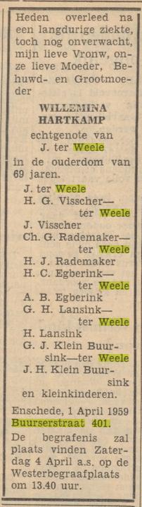 W. ter Weele -Hartkamp overlijdensadvertentie Tubantia 2-4-1959.jpg