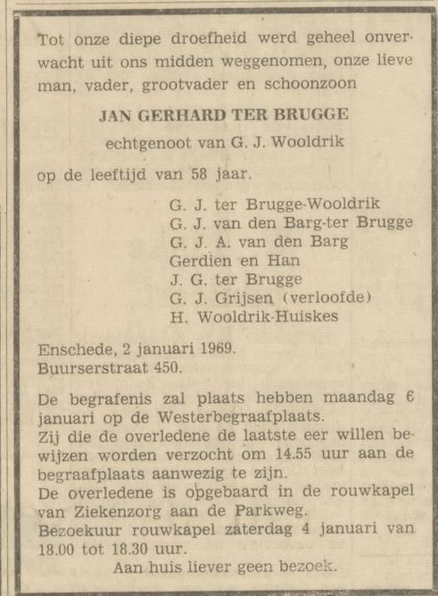 Buurserstraat 450 J.G. ter Brugge overlijdensadvertentie Tubantia 3-1-1969.jpg