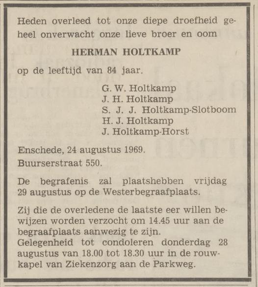 Buurserstraat 550 Herman Holtkamp overlijdensadvertentie Tubantia 25-8-1969.jpg