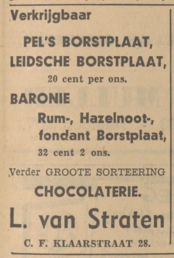 C.F. Klaarstraat 28 chocolaterie L. van Straten advertentie Tubantia 22-11-1940.jpg