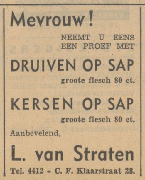 C.F. Klaarstraat 28 L. van Straten advertentie Tubantia 22-11-1940.jpg