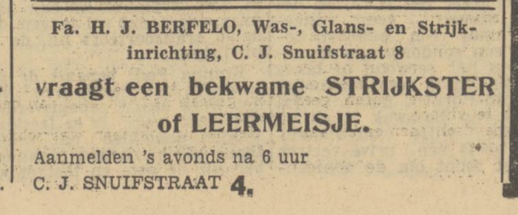 C.J. Snuifstraat 4-8 Fa. H.J. Berfelo Was- en Strijkinrichting advertentie Tubantia 18-1-1951.jpg