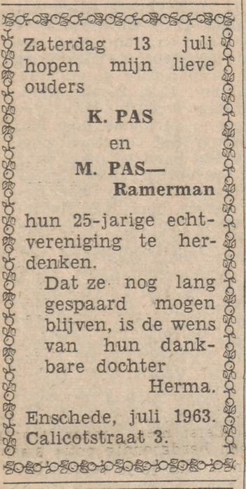 Calicotstraat 3 K. Pas advertentie Tubantia 6-7-1963.jpg