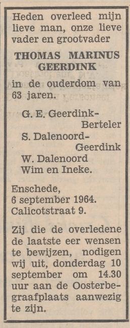 Calicotstraat 9 Th.M. Geerdink overlijdensadvertentie Tubantia 8-9-1964.jpg