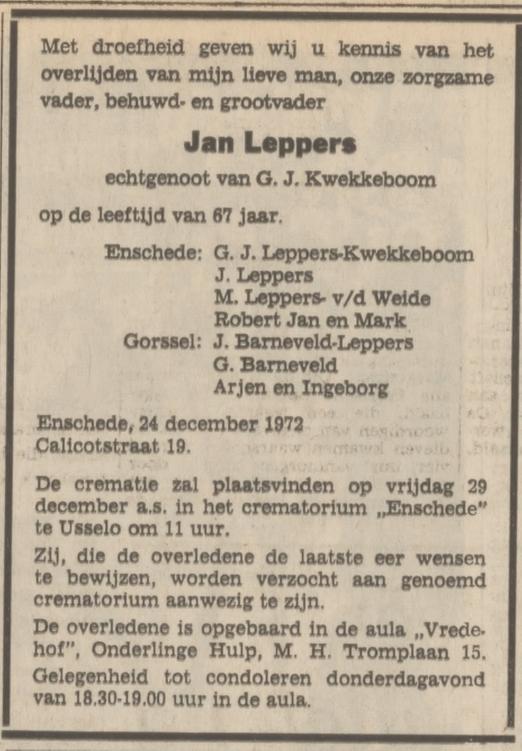 Calicotstraat 19 Jan Leppers overlijdensadvertentie Tubantia 27-12-1972.jpg