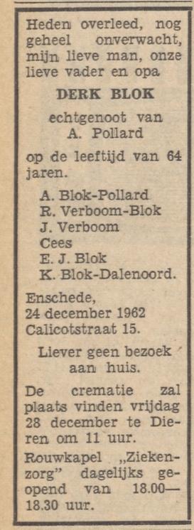 Calicotstraat 15 Derk Blok overlijdensadvertentie Tubantia 27-12-1962.jpg