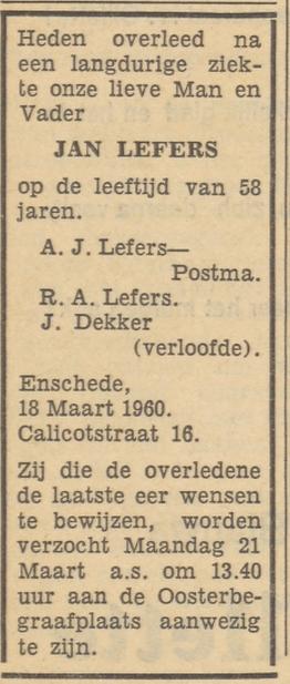 Calicotstraat 16 Jan Lefers overlijdensadvertentie Tubantia 18-3-1960.jpg