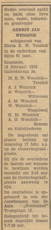 Calicotstraat 34 G.J. Wensink overlijdensadvertentie 14-12-1958.jpg