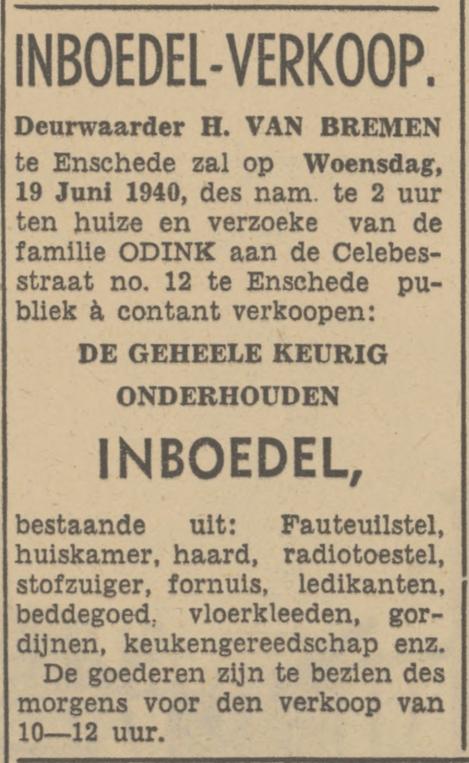 Celebestraat 12 Fam. Odink advertentie Tubantia 15-6-1940.jpg