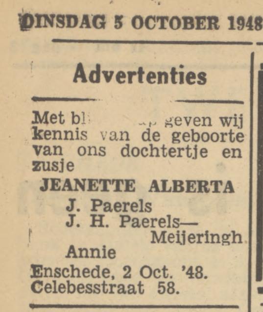 Celebesstraat 58 J. Paerels advertentie Tubantia 5-10-1948.jpg