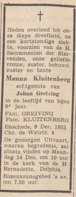 Christiaan de Wetstraat 4 Manna Greiving-Kluitenberg overlijdensadvertentie Tubantia 11-12-1953.jpg