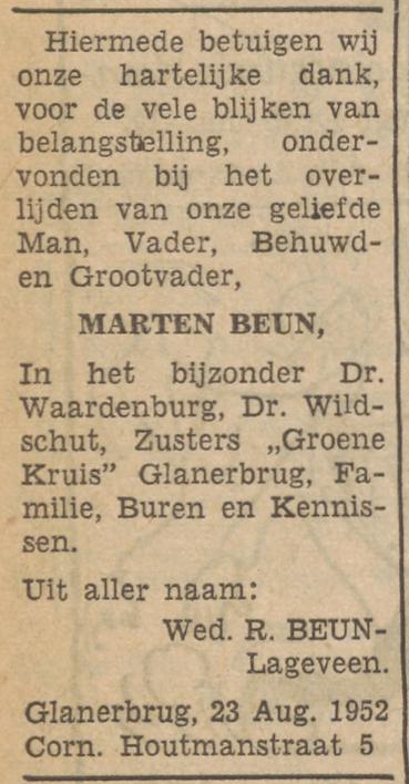 Cornelis Houtmanstraat 5 Glanerbrug Marten Beun advertentie Tubantia 22-3-1952.jpg