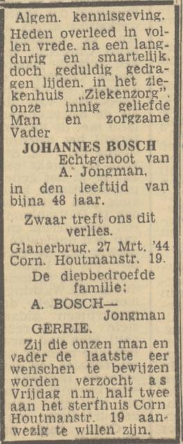 Cornelis Houtmanstraat 19 Glanerbrug Johannes Bosch overlijdensadvertentie Twentsch nieuwsblad 27-3-1944.jpg