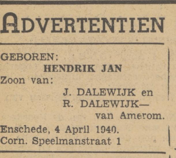 Cornelis Speelmanstraat 1 J. Dalewijk advertentie Tubantia 4-4-1940.jpg