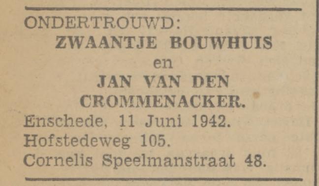 Cornelis Speelmanstraat 48 Jan van den Crommenacker advertentie Tubantia 11-6-1942.jpg