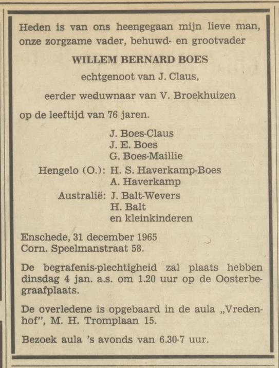 Cornelis Speelmanstraat 58 W.B. Boes overlijdensadvertentie Tubantia 3-1-1966.jpg