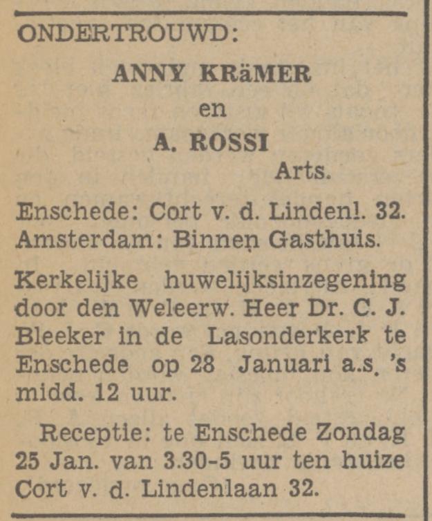 Cort van der Lindenlaan 32 Anny Krämer advertentie Tubantia 9-1-1942.jpg